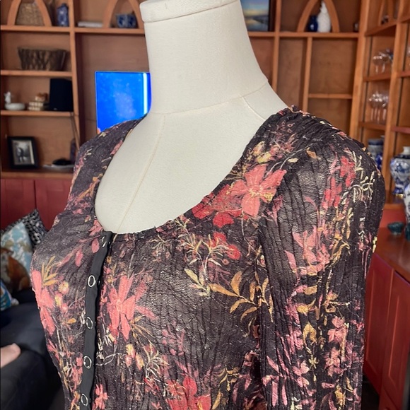 Free People Angelina Floral Long Sleeve Top - Black and Pink XS EUC - Picture 10 of 13
